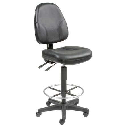 Interion By Global Industrial Interion Leather Operator Stool, 360 Degree Footrest, Black 506756